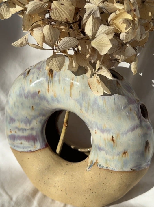 Cream-speckle donut vase